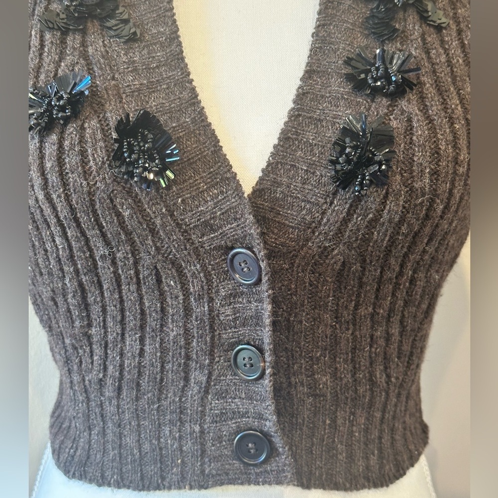 Prada 2009 Archive Wool Beaded Floral Cropped Cardigan IT 38 XS - Picture 3 of 12